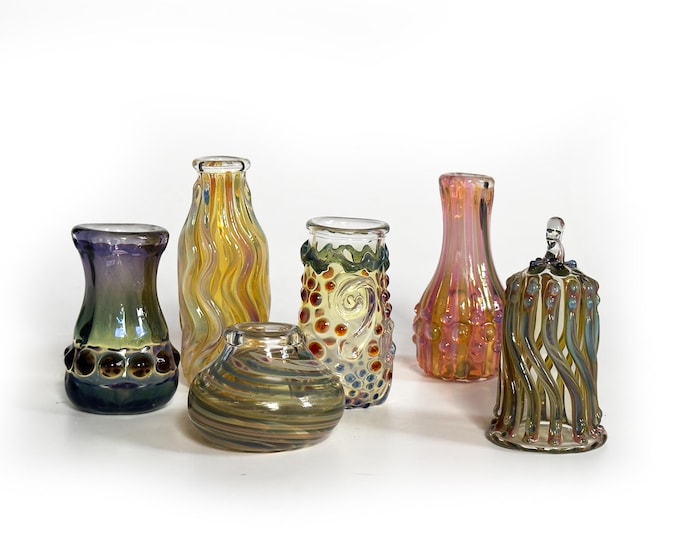 Studio Art Glass Bud Vase Collection of 6
