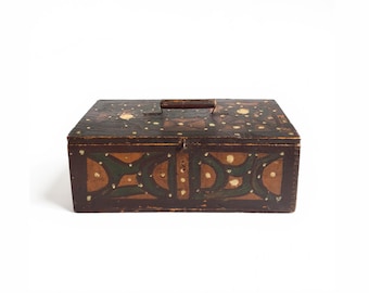 Late 19th–Early 20th Century Folk Art Painted Wood Box with Markings.