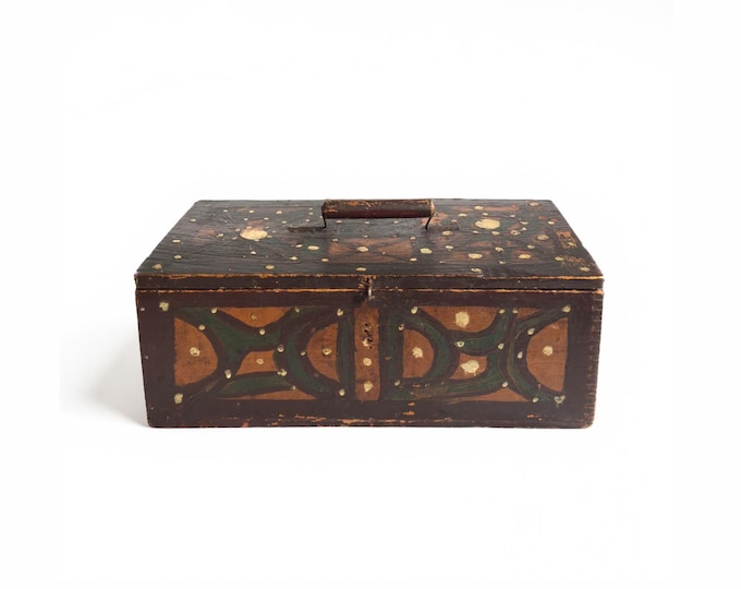 Late 19th–Early 20th Century Folk Art Painted Wood Box with Markings.