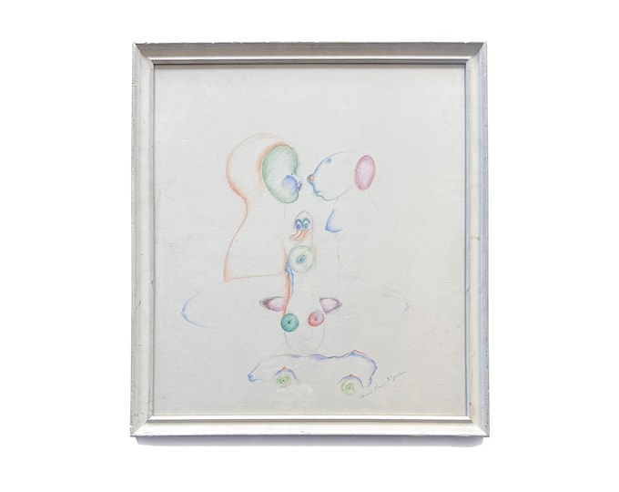 Norma Jean Koplin Surrealist color pencil drawing on paper, signed lower right, c.1960s.