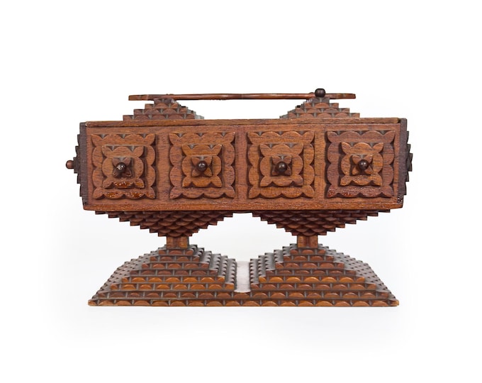 Antique Tramp Art Box with Double Pedestal