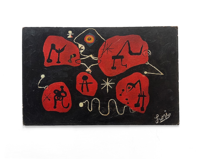 Mid-Century Modernist Painting on Board, After Joan Miró