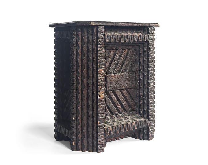Early 20th Century Tramp Art Box with Cabinet Door Front
