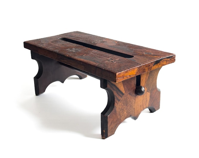American Primitive Folding Stool with Complex Marquetry