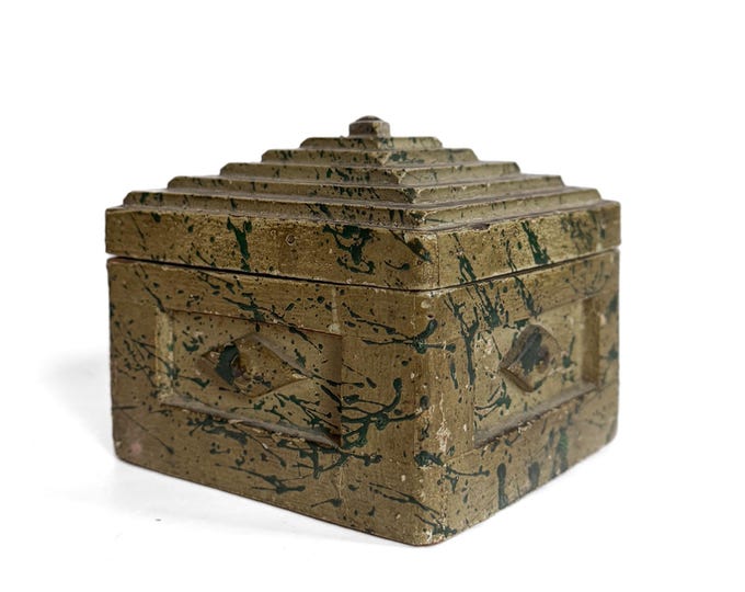 Antique Tramp Art Box with Marbled Paint