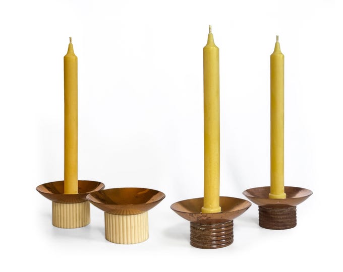 Art Deco Bakelite Footed Candlesticks by William Archibald Weldon, 1936, Chase Brass & Copper