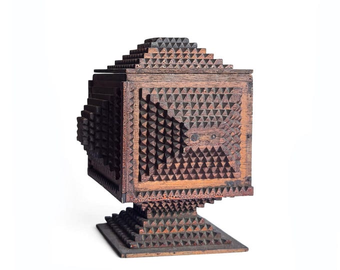 Early 20th Century Pedestal Tramp Art Box