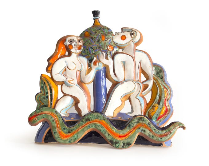 Majolica Adam and Eve Menorah
