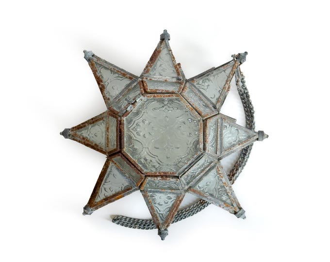 Vintage Depression Glass Moravian Star Lantern – Primitive Hanging Candle Holder