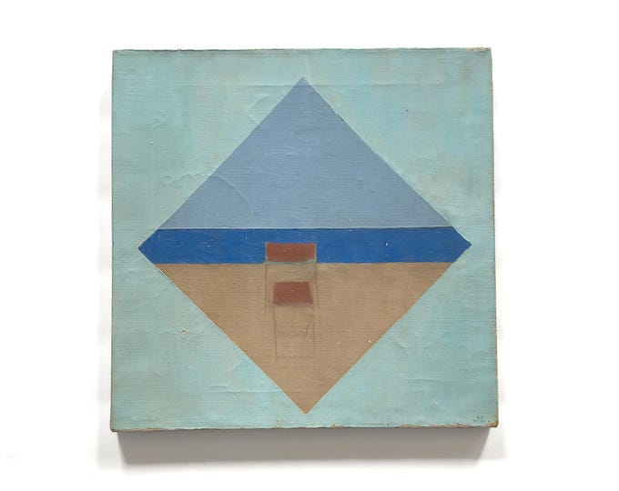 Mid-Century Geometric Beach Chair Landscape. 1965. Oil on canvas