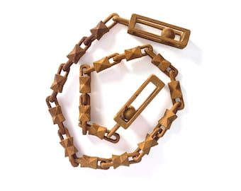 Carved Wood Whimsy Chain with Two Caged Balls and Diamonds