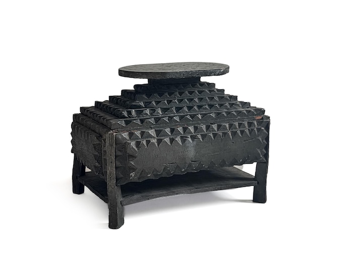 Vintage Black Tramp Art Box with Top