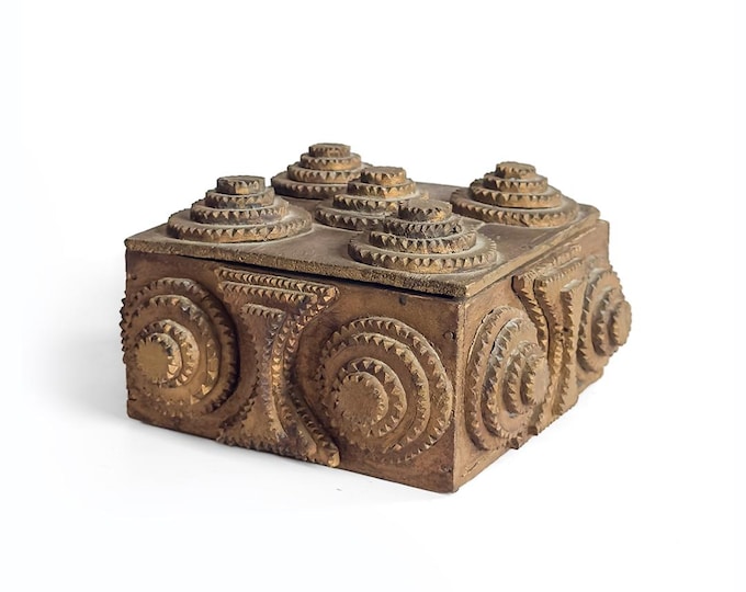 Antique Primitive Tramp Art Box with Rondels