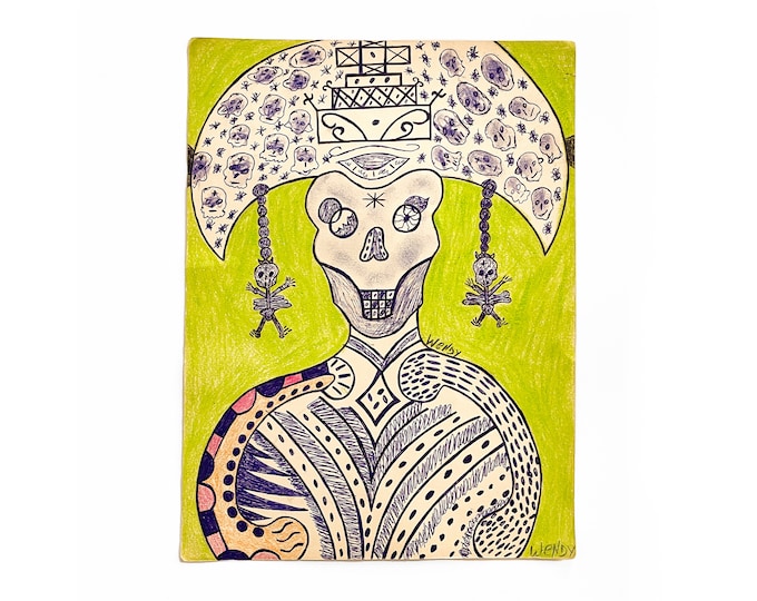 Haitian Outsider Art Skull Drawing