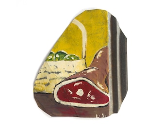 Original Leonard Jones Outsider Art Painting on Roofing Tin