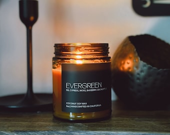 8oz Cozy Wooden Wick Holiday Candle | Holiday Scented Hand-Poured Candle | Evergreen Candle | Handmade Natural Coconut Soy Wax Candle
