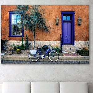 Large Wall Art "The Color Purple" Tucson Vintage door building Girl Ladies balloon tire tank horn Bicycle Fine Art Canvas Metal Print Option