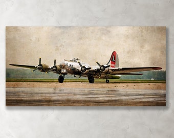 Large Wall Art "Flying Fortress " B-17G Boeing WWII Bomber Vintage war Airplane Aircraft Aviation Fine Art Print Metal & Canvas Option