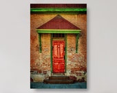 Title- quot Brick and Mortar quot Nostalgic Old Tucson Vintage wood red door brick building Fine Art Photo Canvas framed Metal Print Options