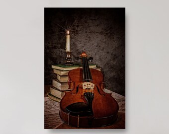 Title - "Viola Memories" Vintage Antique Viola Sheet Music Books Bow Candle Fine Art Photo Canvas & Metal Print Finishes