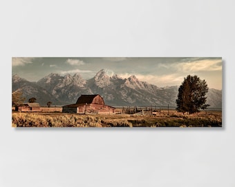 Grand Tetons Wyoming John Moulton Barn Grand Tetons Jackson Hole Panorama Rustic Western Mountain Fine Art Print Canvas Metal Options
