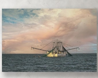 Old fishing Shrimp Boat Savannah Atlantic Ocean Sea Ship Coast Nautical Fine Art Photo Canvas or Metal Print Options Beach house Decor Ideas