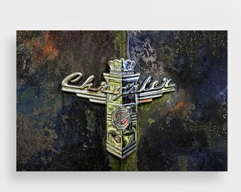 Title - "Chrysler" Antique Vintage 1946-48 Chrysler Hood Ornament Grille Emblem Nostalgic Rust Patina Fine Art Print Metal & Canvas Options!