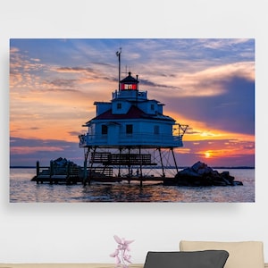 Large Wall Art- "Thomas Point Lighthouse" Chesapeake Bay Maryland Sunset nautical sea ocean Fine Art Photo Canvas and Metal Print Options