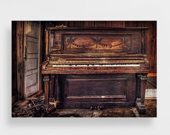 Title - "Face the Music" Vintage Antique upright piano musical musician urban rural decay Fine Art Photo Canvas & Metal Print Finishes