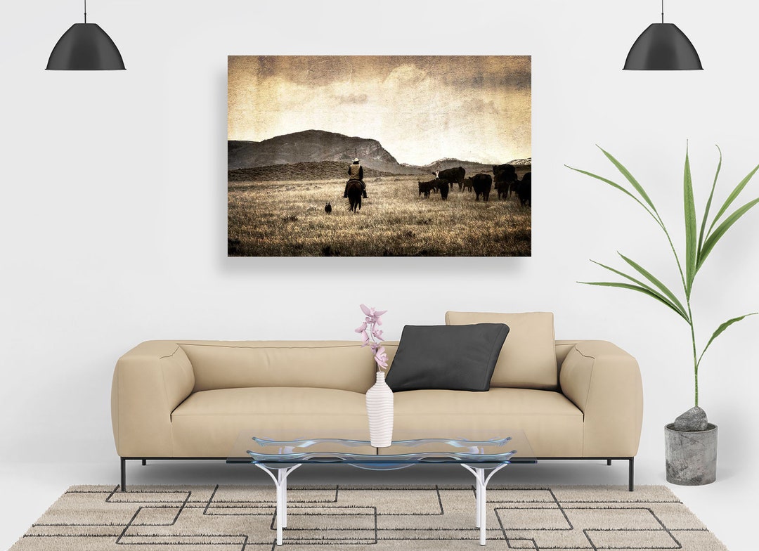 Large Wall Art head 'em up Vintage Nostalgic Cowboy Horse Western