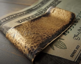 Rustic Brass Money Clip, Hand Forged, Personalized Gift