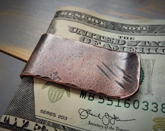 Handmade Copper Money Clip Hammered Distressed Billfold Patina Antique Personalised Men's Gift Dad Husband Birthday Gift Christmas Best Man