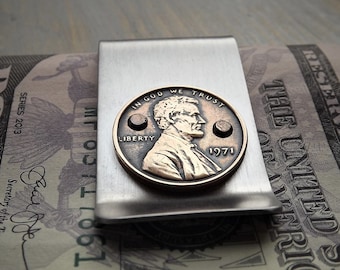 Lucky Penny, 1 cent, Stainless Steel, Copper, Birthday, Anniversary, Father’s Day, Money Clip, Billfold, Personalised Gift, Year, Wedding