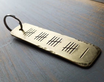 21st Anniversary Brass Keyring: Tally Mark Husband Wife Gift