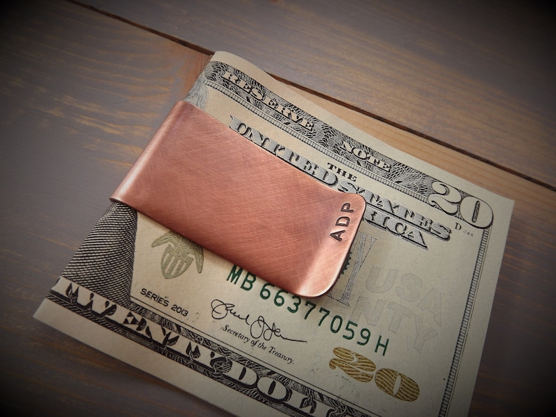 Copper Money Clip, Handcrafted Solid Heavyweight Copper Money Clip, Personalised Money Clip, Monogram Money Clip, Polished, Antiqued, Rustic image 3