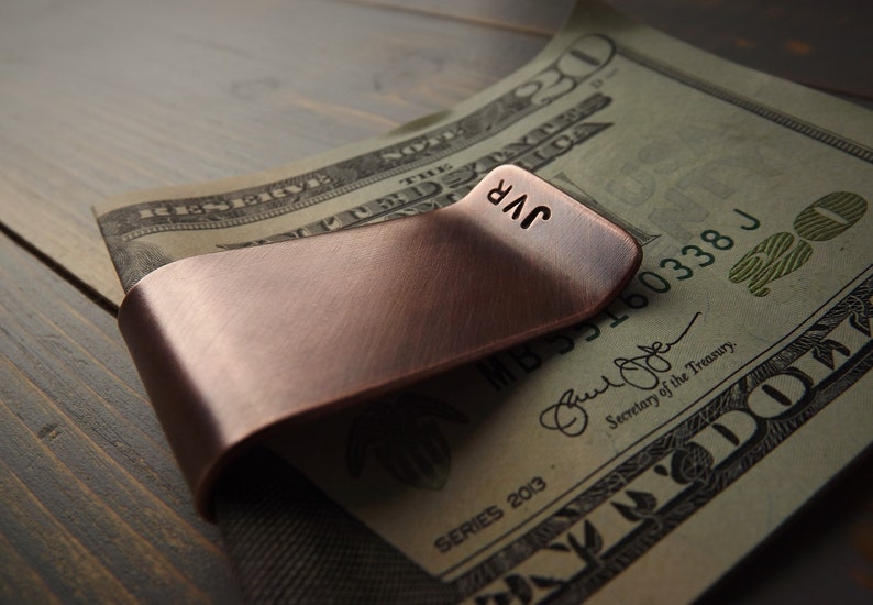 Copper Money Clip, Handcrafted Solid Heavyweight Copper Money Clip, Personalised Money Clip, Monogram Money Clip, Polished, Antiqued, Rustic image 7