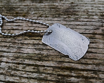 Hand Stamped Sterling Silver Dog Tag Necklace: Distressed Ball Chain Pendant