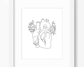 Heart Art, Heart Print, Anatomy Art, Anatomy Print, Heart Anatomy Print, Heart Illustration, Anatomy Drawing, Anatomical Heart Drawing