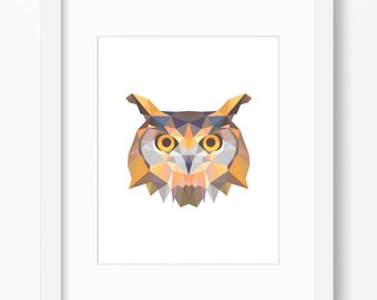 Owl Print, Owl Art, Owl Wall Art, Geometric Owl Print, Owl Wall Print, Origami Owl Print, Owl Face, Geometric Owl Art, Triangle Owl Art, Owl