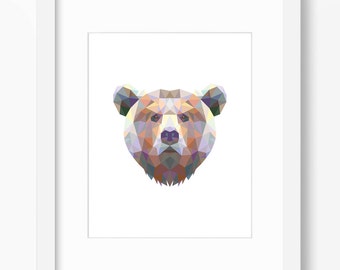 Bear Print, Bear Art, Bear Wall Art, Geometric Bear Print, Wall Print, Origami Bear Print, Bear Face, Geometric Bear Art, Triangle Bear Art