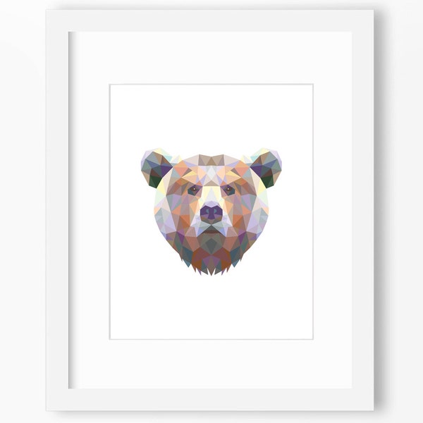 Bear Print, Bear Art, Bear Wall Art, Geometric Bear Print, Wall Print, Origami Bear Print, Bear Face, Geometric Bear Art, Triangle Bear Art