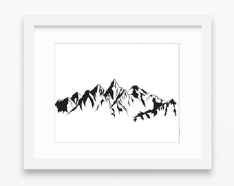 Mountain Art, Mountain Print, Mountain Wall Art, Mountain Wall Print, Snowy Mountain, Black and White Mountain, Snowy Landscape, Snow Print