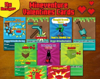 Tarjetas de San Valentín de Mineventure - 9 diseños de descarga instantánea - Imprimibles DIY