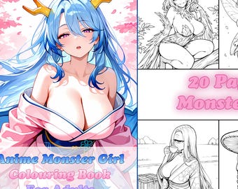 Libro para colorear de chicas monstruo de anime para adultos y adolescentes / Arte fantástico de chicas manga kawaii (descarga digital) / Dibujos para colorear de anime