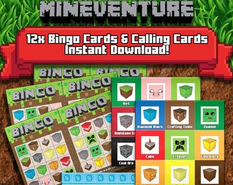 Bingo Mineventure - Juego de fiesta imprimible - Descarga instantánea - Bingo