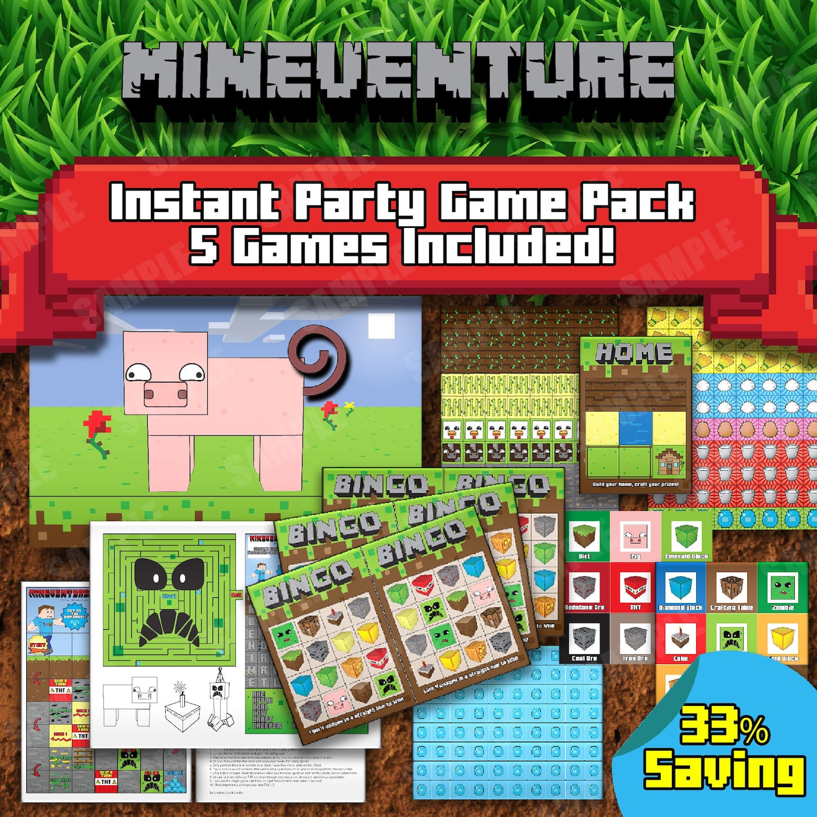 Mineventure Instant Party Game Pack Instant Download DIY Printable Etsy