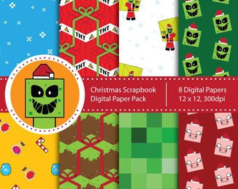 Mineventure Christmas Scrapbooking Paper - 12x12 - Instant Download Printable