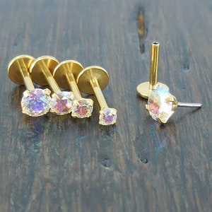 Clou de nez en titane doré 18G, pierre AB, dos plat