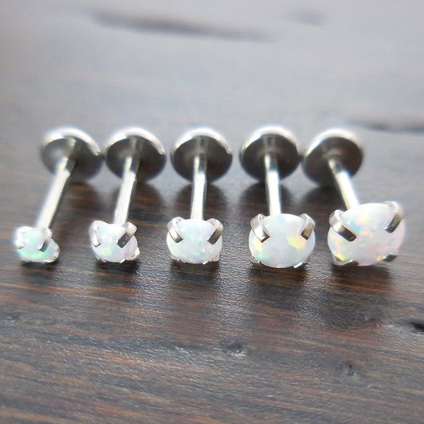 20G 2-4mm Stainless Steel Nose Ring Labret Lip Lobe Flat Back Earrings Tragus Threadless 6mm-8mm White Opal Push Pin Triple Nose Stud Helix