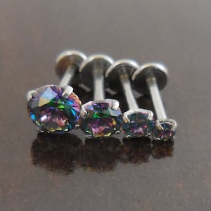 18g 2, 3, 4 or 5mm Earring Jewelry 1/4 6mm Rainbow Crystal CZ Cartilage Triple Forward Helix Tragus Piercing Ear Nose Ring NEW Nose Stud image 4